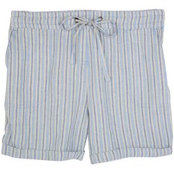 Per Se Womens  Striped Linen Drawstring Shorts
