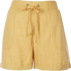 Womens Solid Rustic Linen Shorts