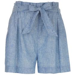 Womens Chambray Belted High Waist Shorts