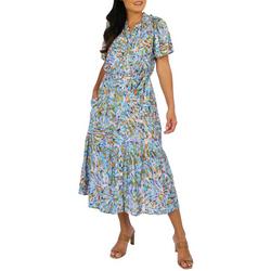 Womens Print Short Bell Sleeve Ruffle Edge Dress