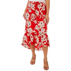 Womens Floral Print Tiered High Low Midi Skirt