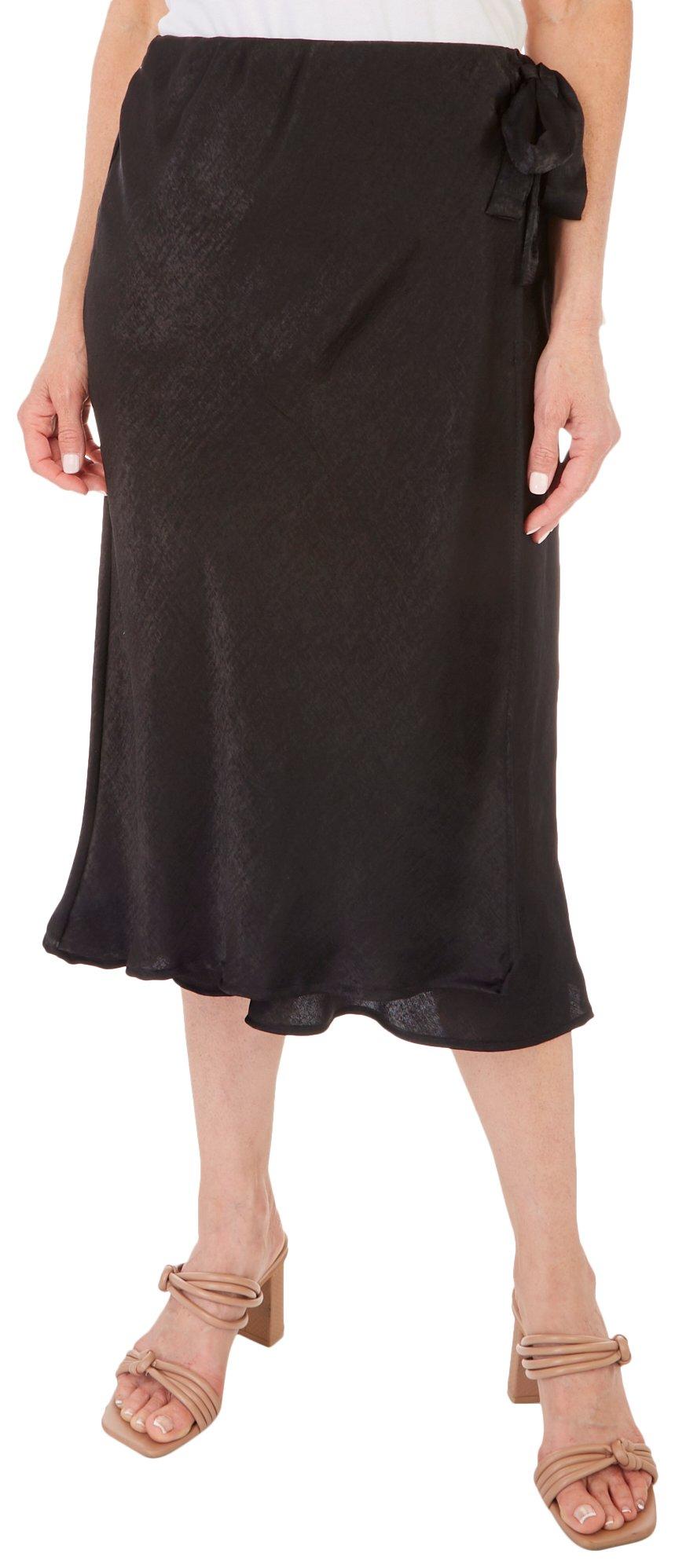 Liv Los Angeles Womens Solid Wrap Front Midi Skirt