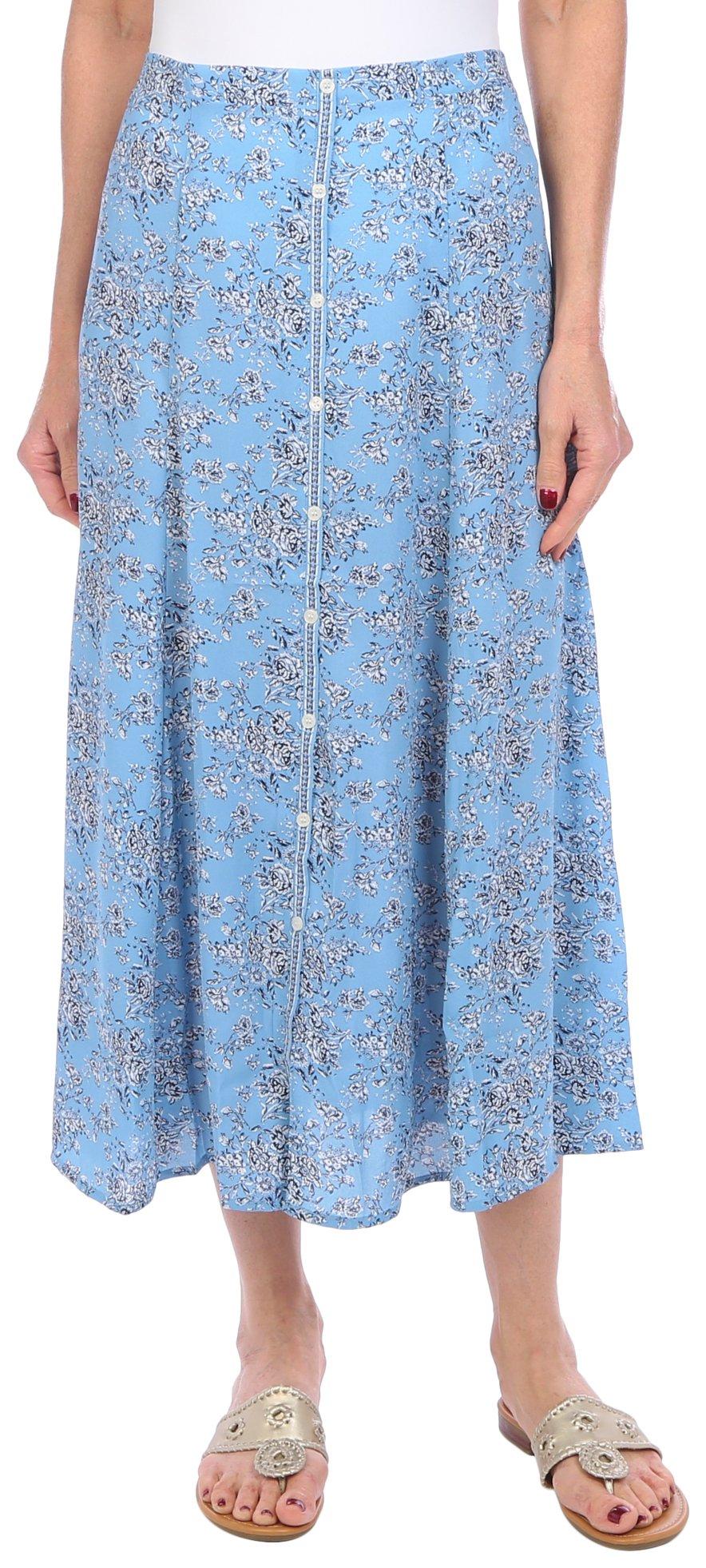 Max Studio Womens Floral Print Button Skirt