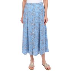 Womens Floral Print Button Skirt