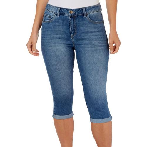 D. Jeans Womens Roll Cuff Faded Denim Capris