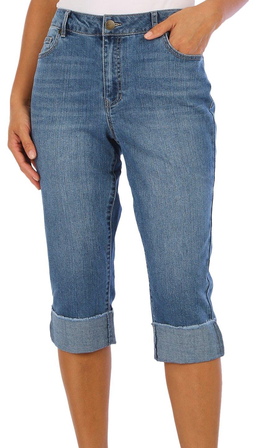 D. Jeans Womens 18 in. Wide Leg Roll Cuff Capris