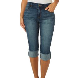 D. Jeans Womens Whiskered Wide Cuffed Capris Jean