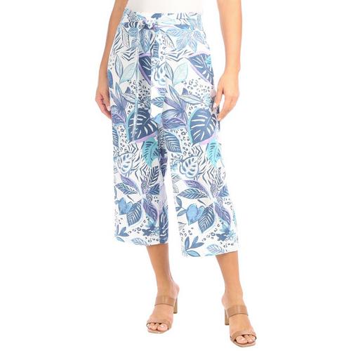 Blue Sol Womens Floral Linen Crop Length Pants