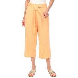 Womens Solid  Linen Crop Pants