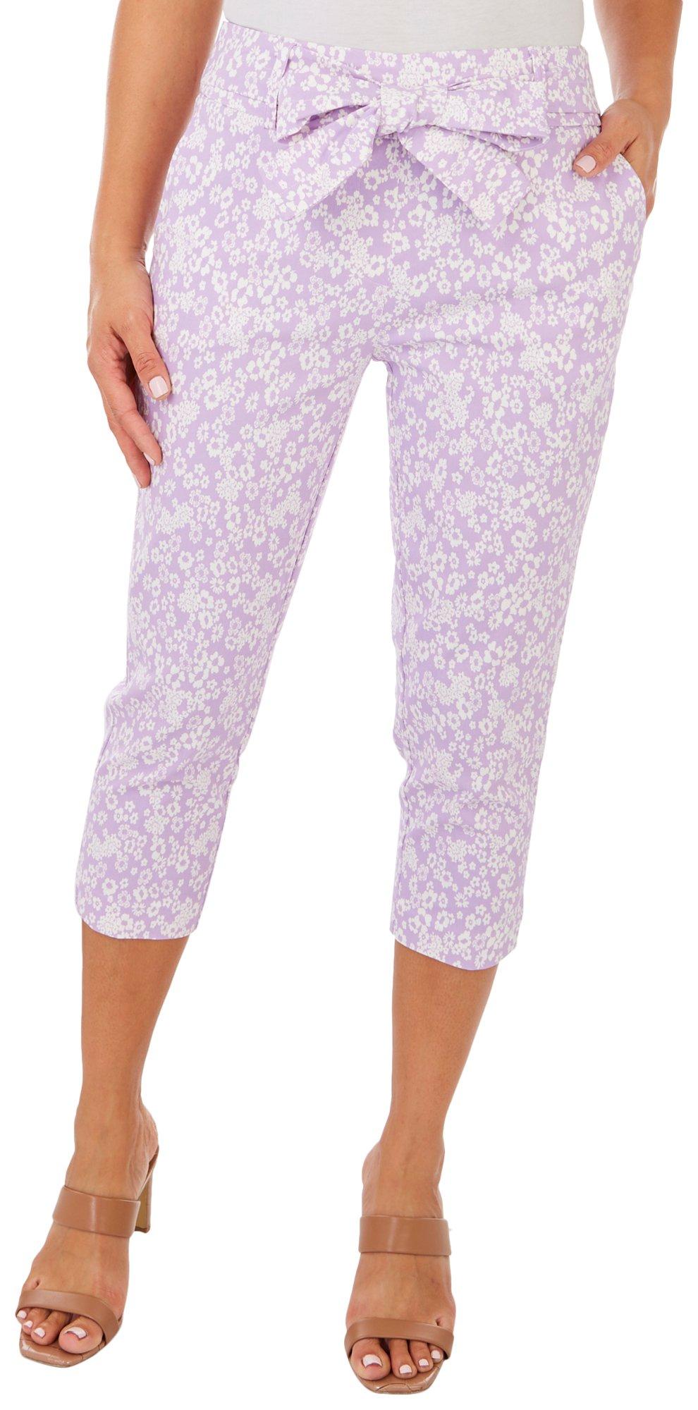 Fit Sight Womens 21 In. Flower Print Tie Front Capris
