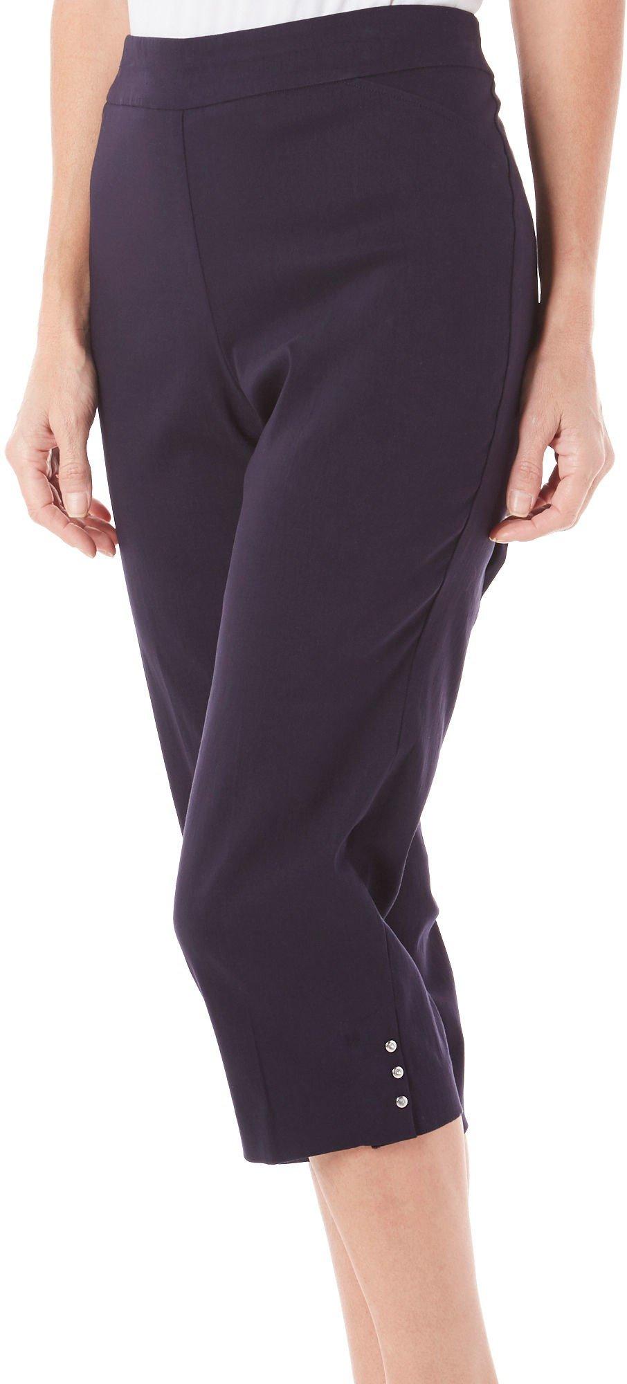  Womens Straight Capris Elastic Waist Cropped Pants