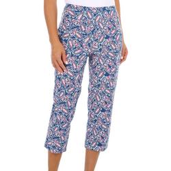 Womens Pull-On Button-Back Paisley Capris