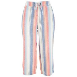 Per Se Womens Colorful Vertical Stripes Linen Pants