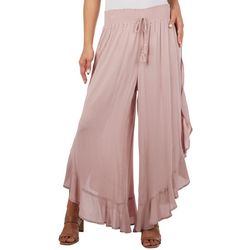 Womens 27 in. Solid Smocked Ruffle Pants