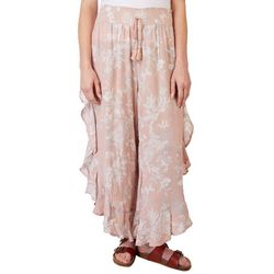 Womens Smocked Soft Crop Pants with Ruffle