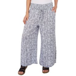 Womens Smocked Wide Leg Pants with Tie Front