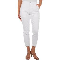 Womens Solid High Waist Twill Ankle Jeans