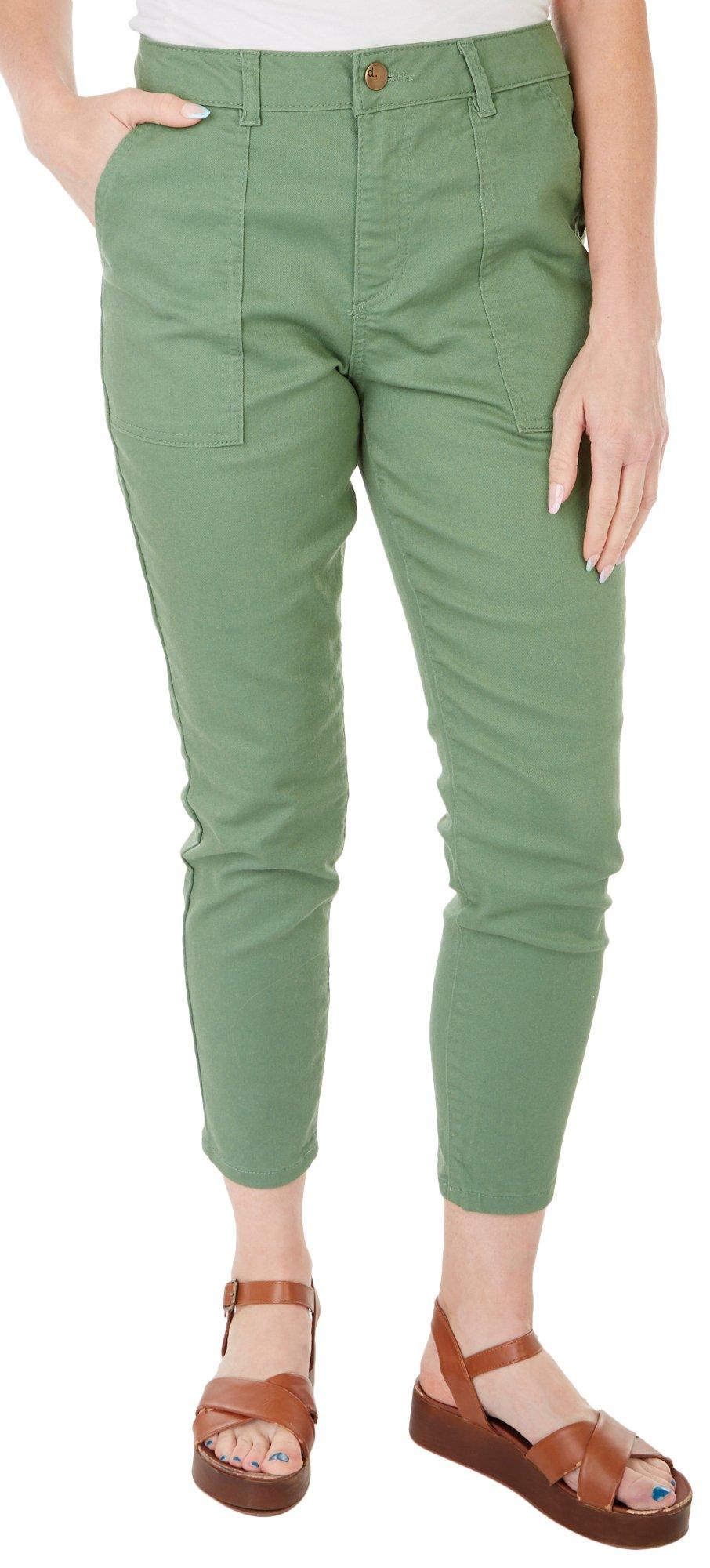 Womens Solid High Waist Twill Ankle Jeans