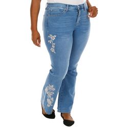 Womens 30 in. Embroidery Embellished Hi-Rise Bootcut Jeans