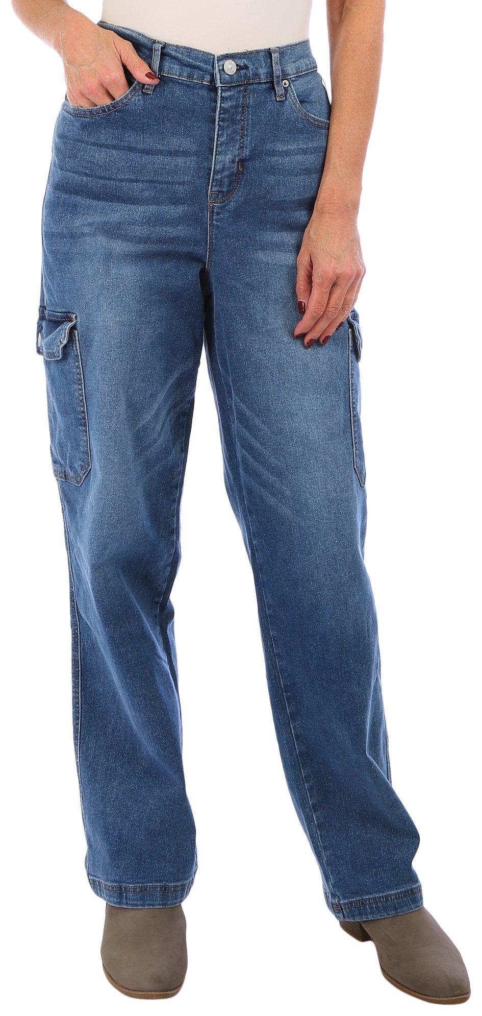 Womens SOHO High Rise Relaxed Cargo Straight Leg Jeans