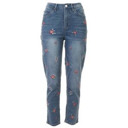 Nicole Miller Womens Floral High Rise Ankle Jeans