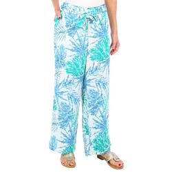 Womens Wide Leg Pull On Fronds Print Pant