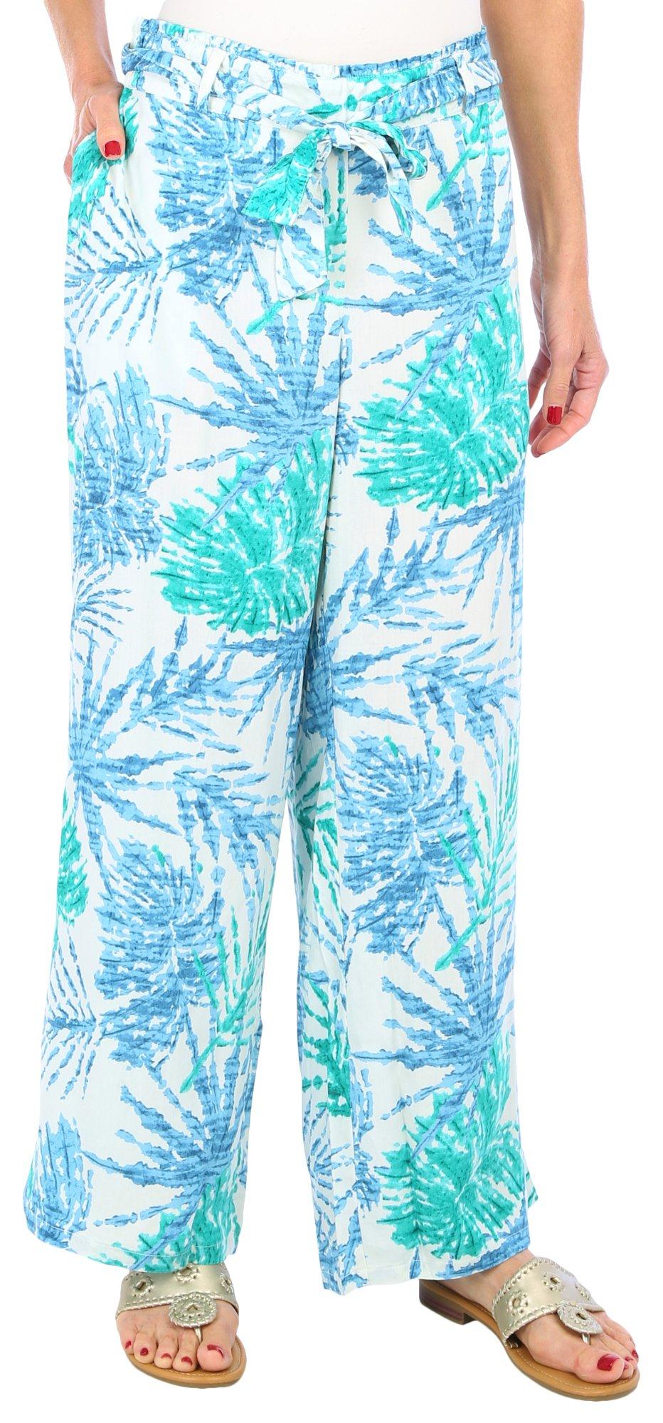 Womens Wide Leg Pull On Fronds Print Pant