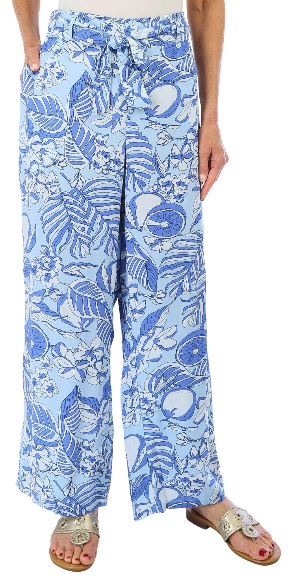 Womens Wide Leg Pull On Floral Print Pants