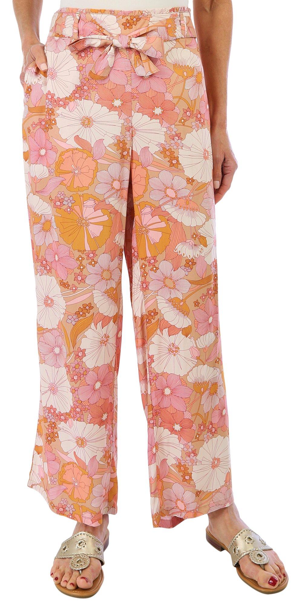 Bunulu Womens Wide Leg Pull On Floral Print Pant