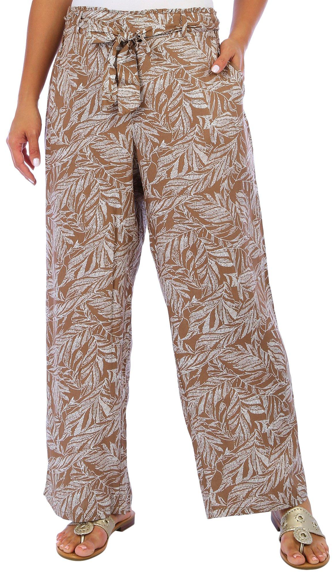 Womens Wide Leg Belted Pull On Print Pant