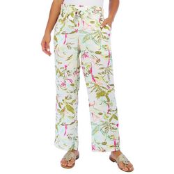 Bunulu Womens Wide Leg Belted Pull On Floral Print Pant