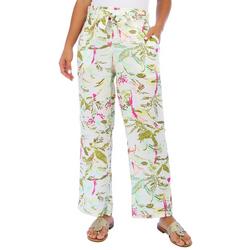Womens Wide Leg Belted Pull On Floral Print Pant