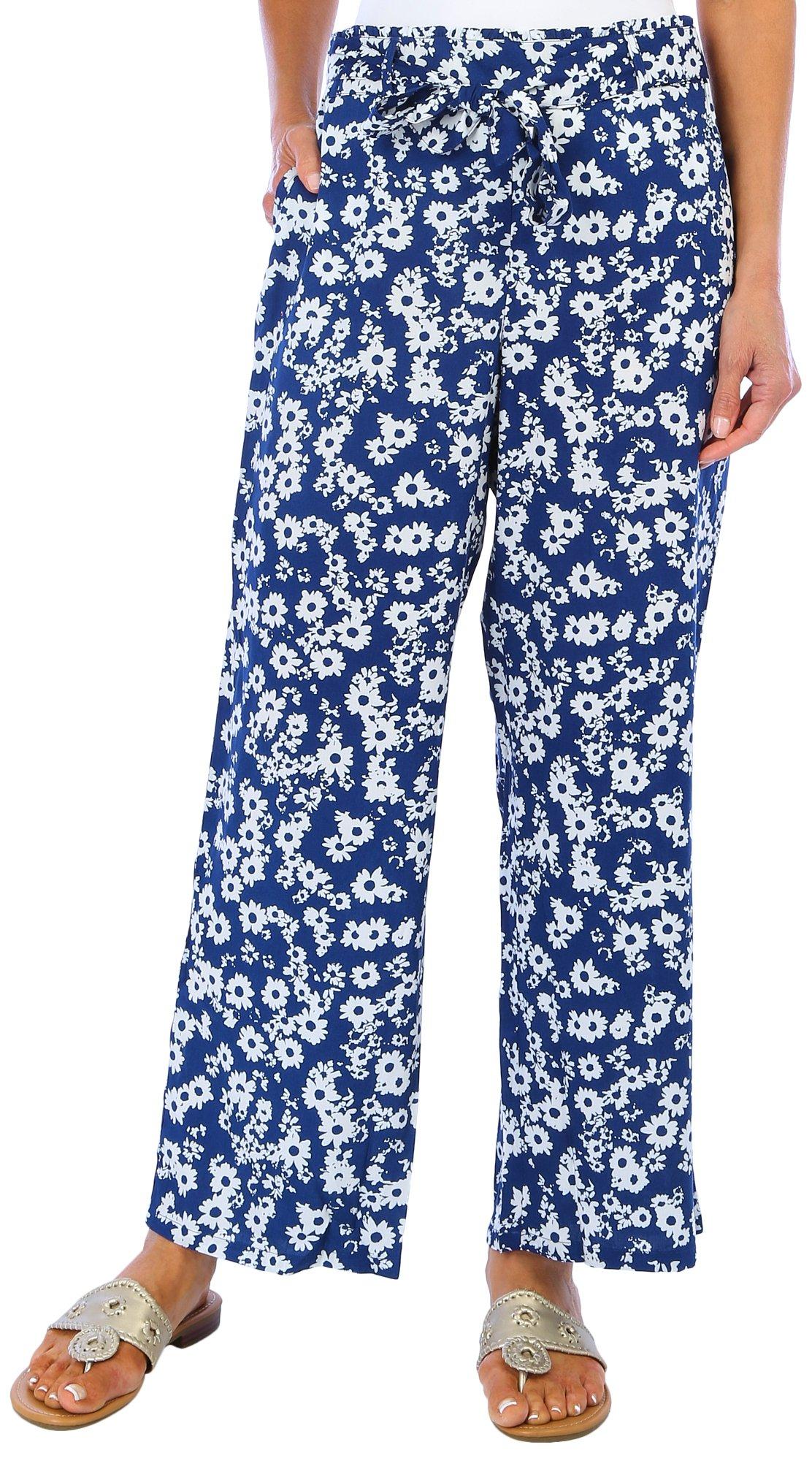 Bunulu Womens Wide Leg Pull On Floral Print Pants