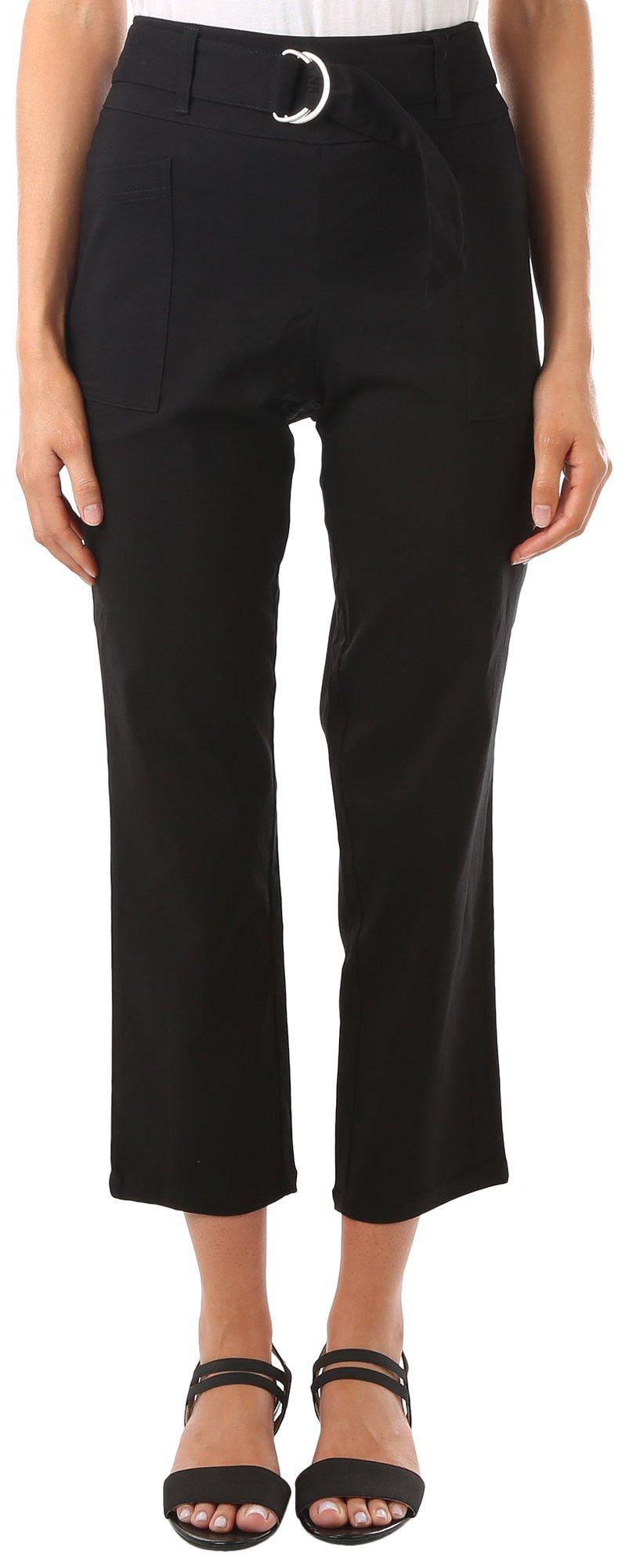 Womens Solid D-Ring Belted Pants