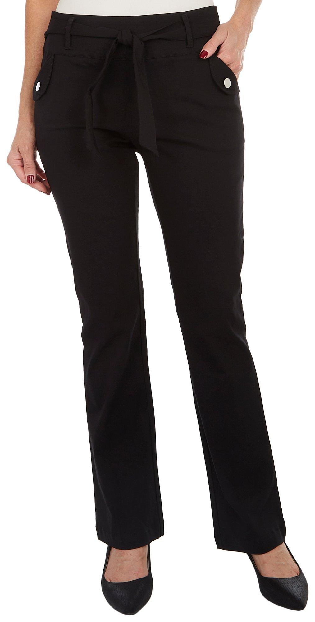 Womens Solid Tie Belt Flared Pants