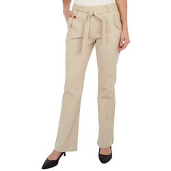 Womens Solid Tie Belt Flared Pants