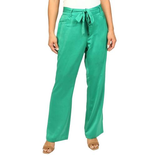 Blue Sol Womens Solid Satin Flare Trouser Pants