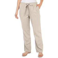 Womens Solid Pull On Drawstring Linen Pants