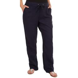 Womens Solid Pull On Drawstring Soft Linen Pants