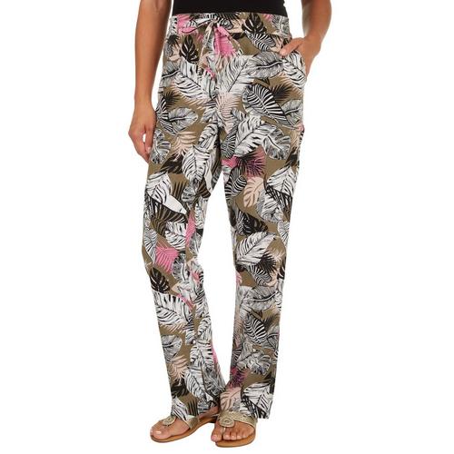 Per Se Womens Tropical Print Linen Pants