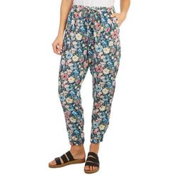 Womens Floral Pull On Drawstring Linen Jogger
