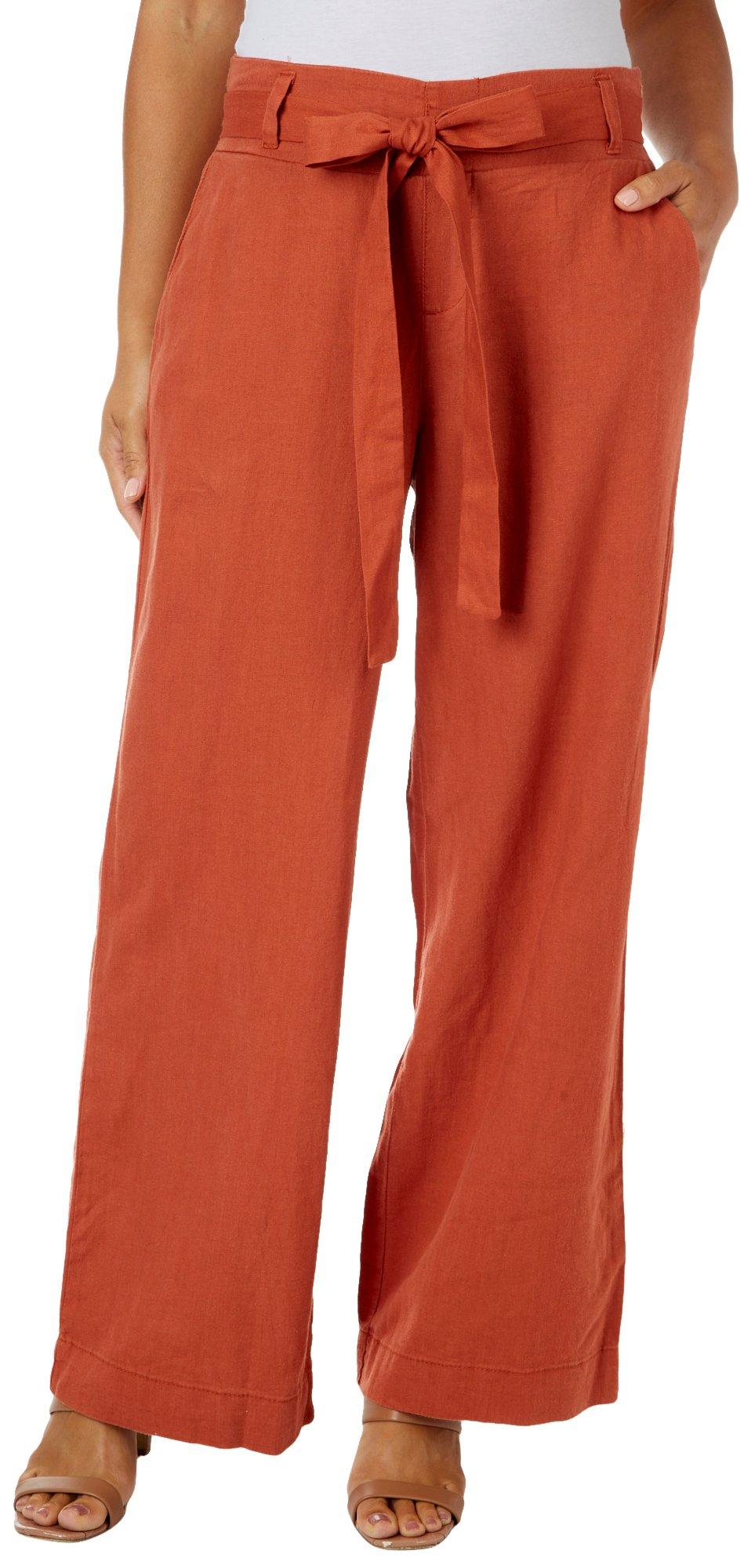 Sound Style Womens Solid Wide Leg Tie Front Linen Pants
