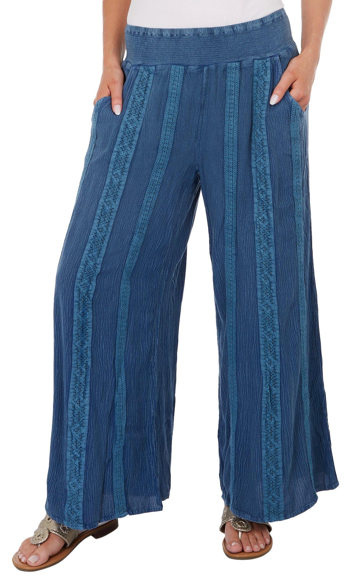 SHOSHO WOMENS SIZE Large Striped Rayon Pull On Wide Leg Cropped Pants 24  Inseam £13.26 - PicClick UK
