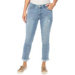 Womens Solid 27 in. Ab-Tech Frayed Hem Jeans