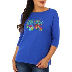 Womens  28in. Holiday Fish 3/4 Sleeve Sweater
