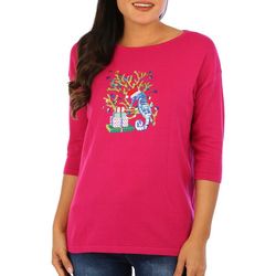 Womens 27in. Holiday Seahorse 3/4 Sleeve Sweater