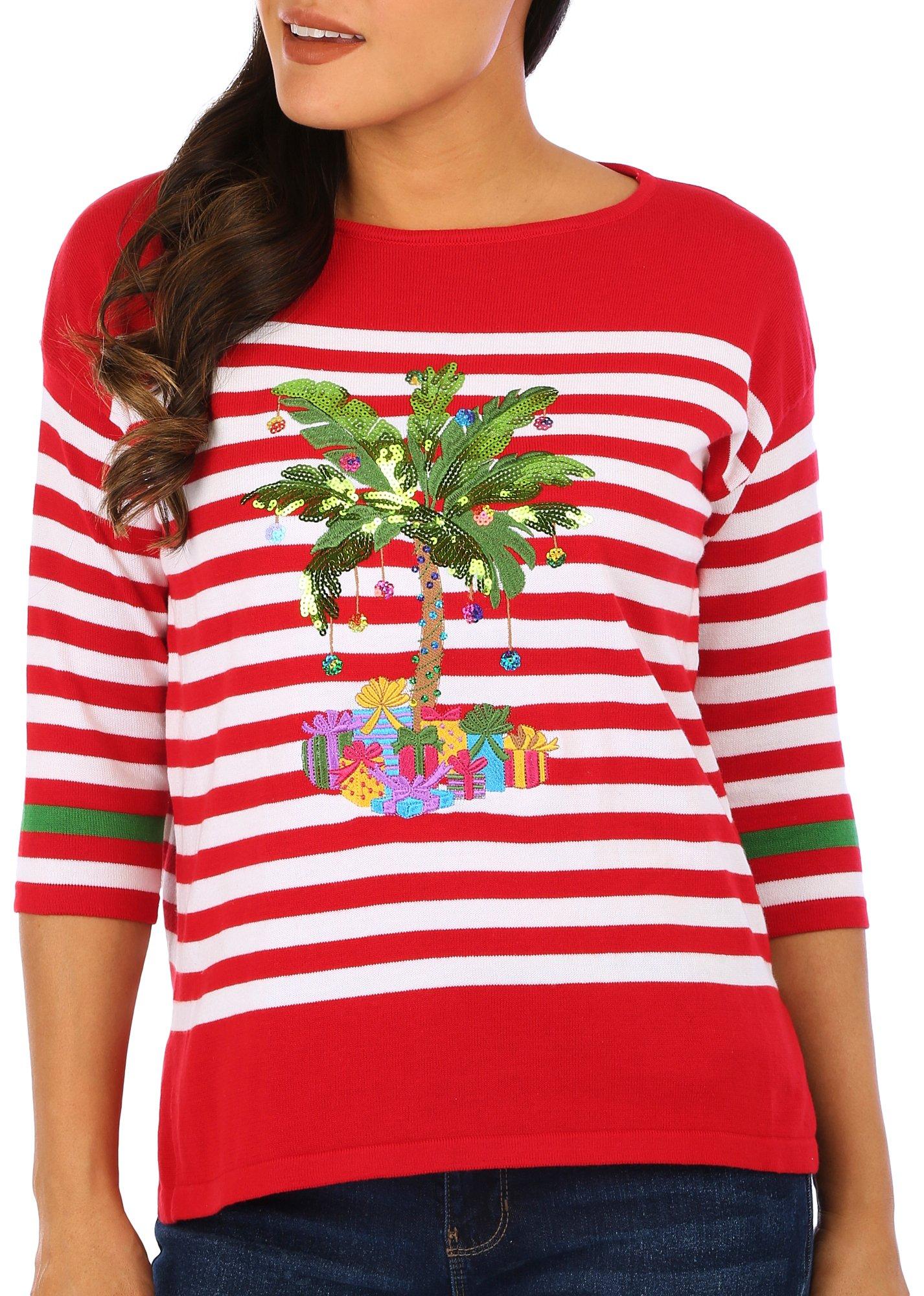 Womens Palm Tree Present 3/4 Sleeve Sweater