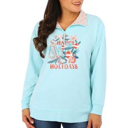 Womens Happy Holiday French Terry Long Sleeve Top