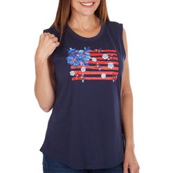 Womens Americana Floral Flag Sleeveless Top