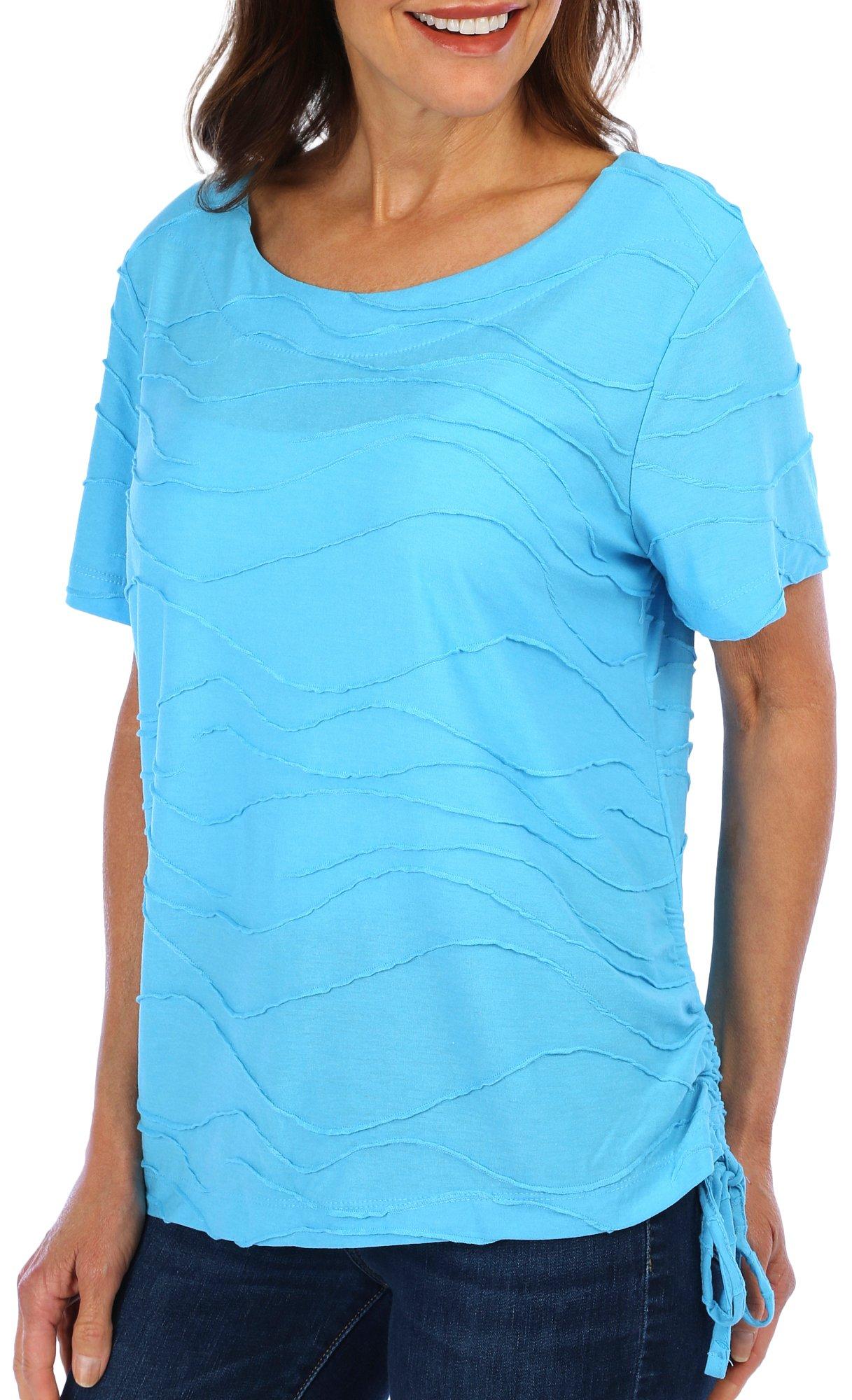 Coral Bay Womens Textured Scoop Neck Short Sleeve Top